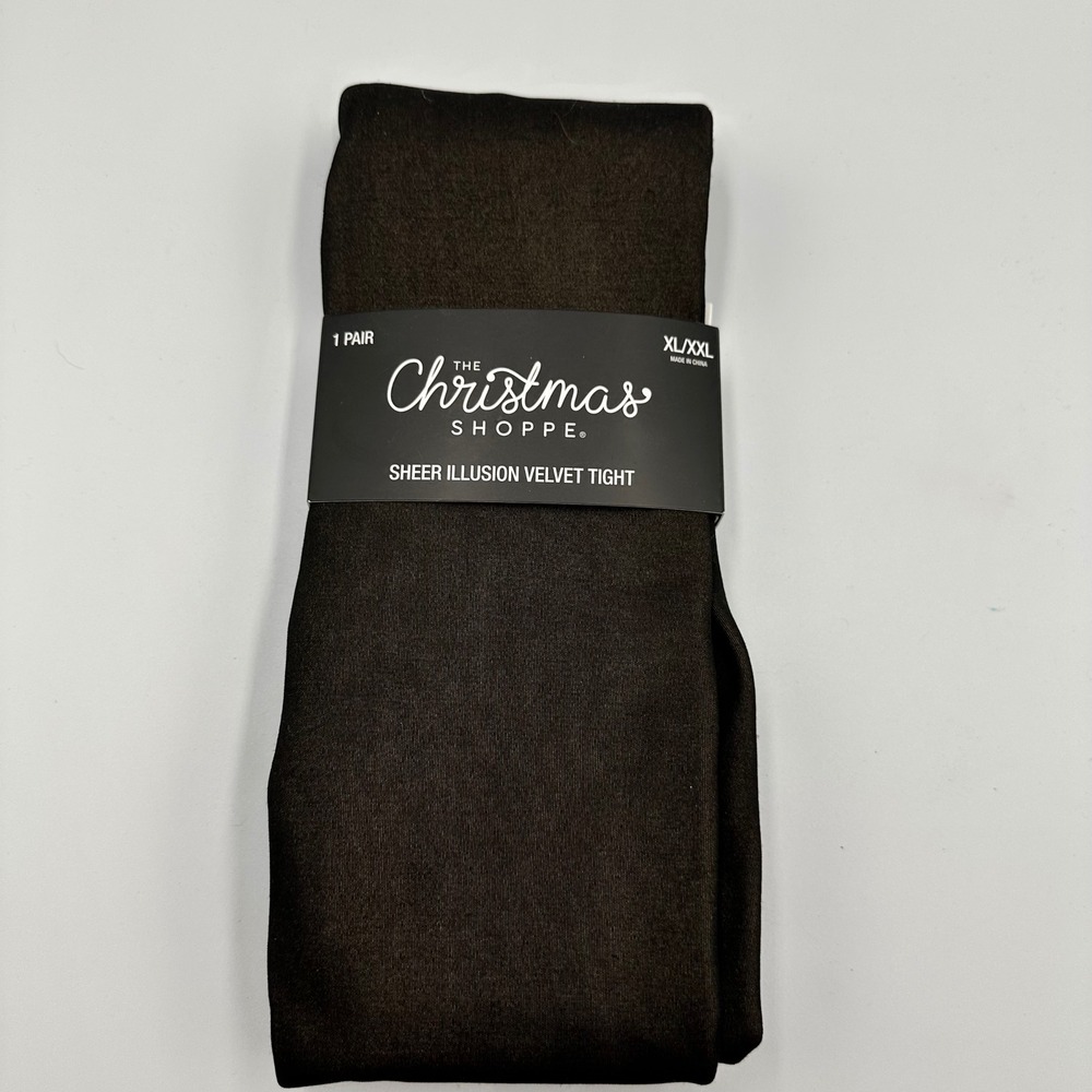 The Christmas Shoppe Sheer Illusion Velvet Tights Black XL/XXL NWT